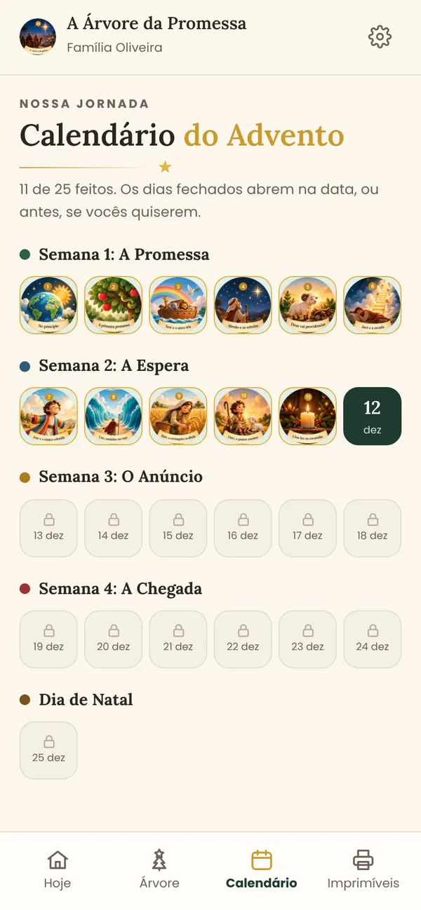 Calendário do Advento com dias concluídos