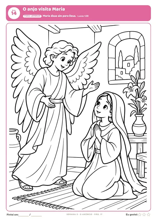Página para colorir: o anjo visita Maria